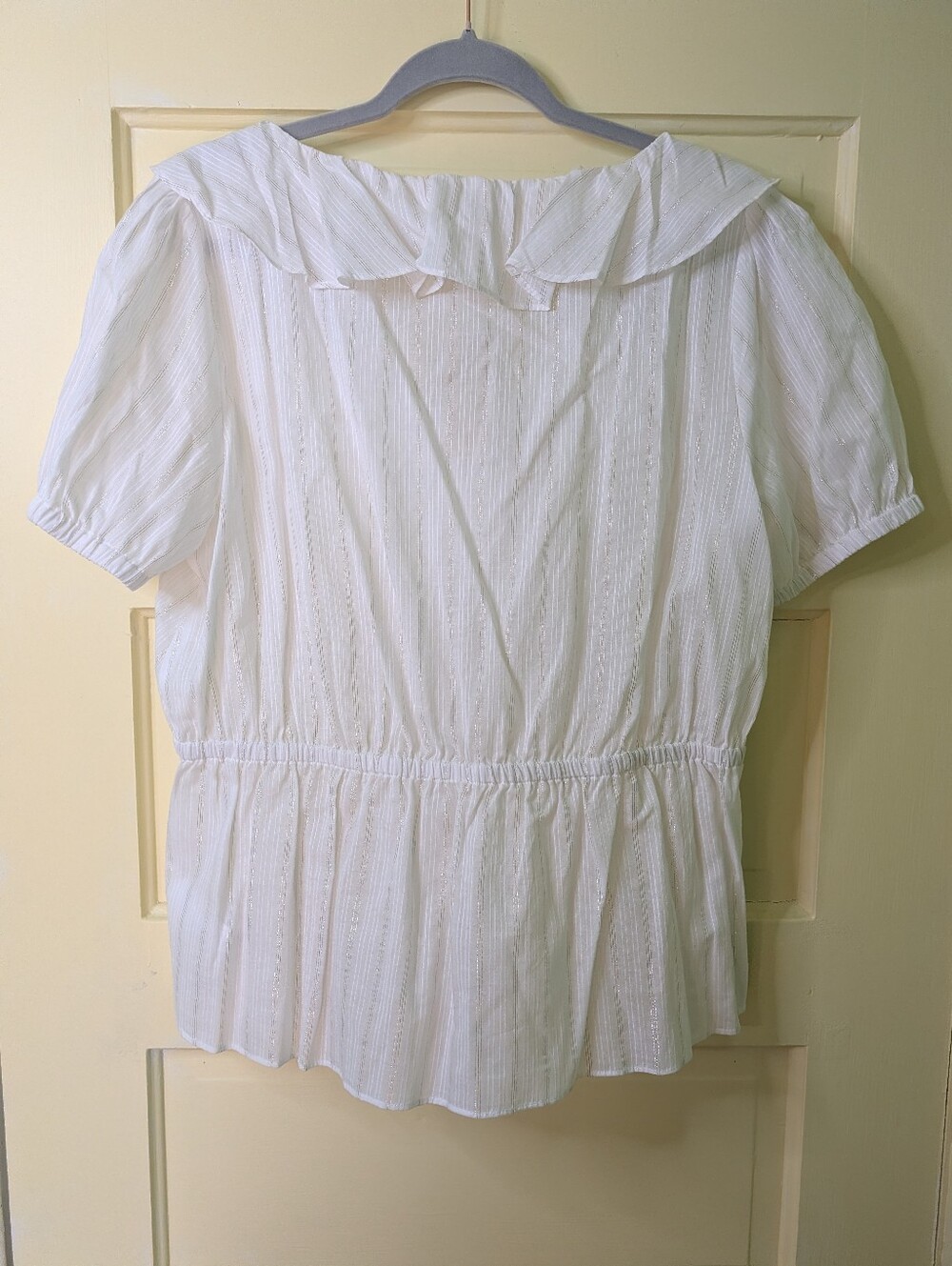 Michael Michael Kors White Metallic Stripe Ruffle Peplum Top NWT XL - Picture 6 of 10